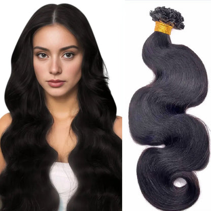 Flat K Tip 100% Double Drawn Human Hair Extension – Body Wave Black – 100% Human Hair, Natural Look, Salon Quality Extension for Professional & Daily Use