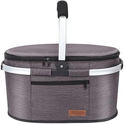 LIQING 35L Large Picnic Basket Shopping Travel Camping Grocery Bags 2 Layers of Internal Pockets Leak-Proof and Insulated Folding, Internal Support Does Not Collapse