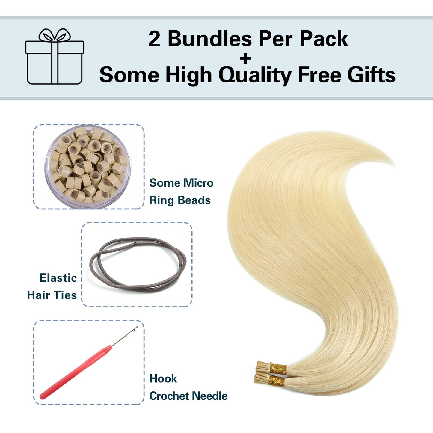 I Tip Premium 613 Blonde Straight Hair Extensions Quality 100% Human Hair – Pre-Bonded, 18"-24", Dyeable