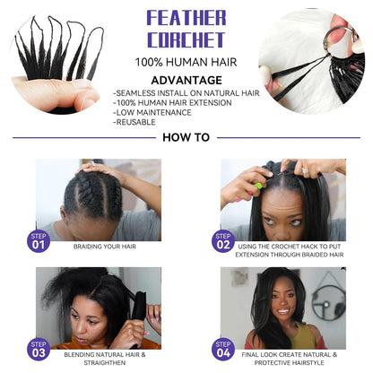 Kinky Straight Crochet 100% Human Hair - Boho Braiding Hair For Miracle Knots (50g/Pack)