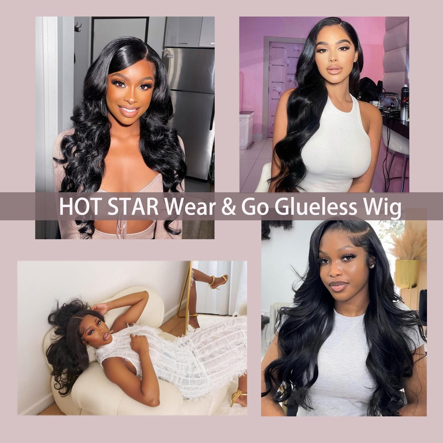 6x4 Wear and Go Glueless Body Wave, Straight Lace Closure Wigs 100% Human Hair