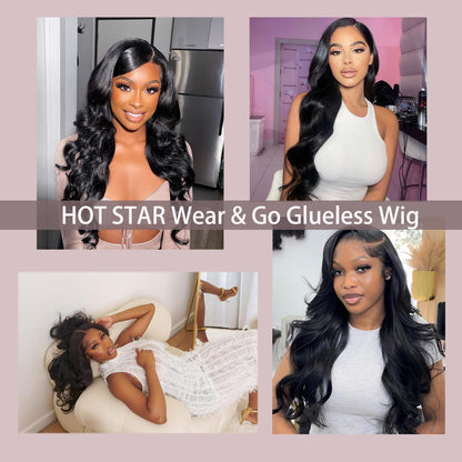 6x4 Wear and Go Glueless Body Wave, Straight Lace Closure Wigs 100% Human Hair