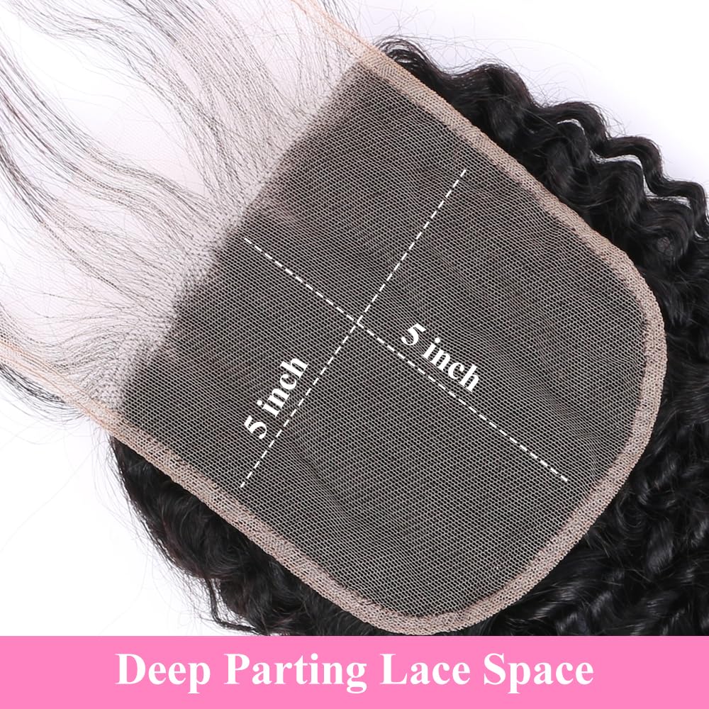 5x5 Transparent Lace Jerry Curl Lace Closure Brazilian Virgin Human Hair | Free Part, Bleached Knots