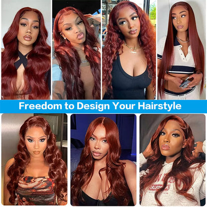 Reddish Brown Body Wave Wig – 13x4 Lace Front #33 200 Density 100% Human Hair