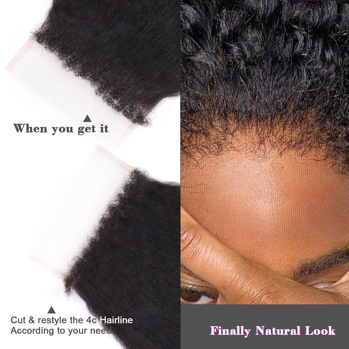 3 Bundles with 2x6 HD Lace Closure Kinky Straight 100% Virgin Human Hair