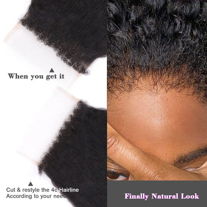 3 Bundles with 2x6 HD Lace Closure Kinky Straight 100% Virgin Human Hair