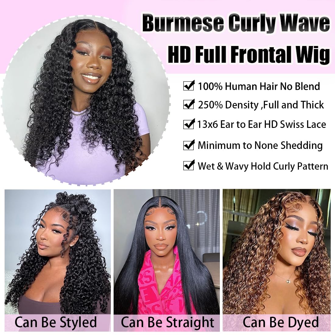 13x6HD Lace Wig Burmese 100% HumanHigh Quality Hair Swiss Lace, Skin-melt Lace, Invisible Lace