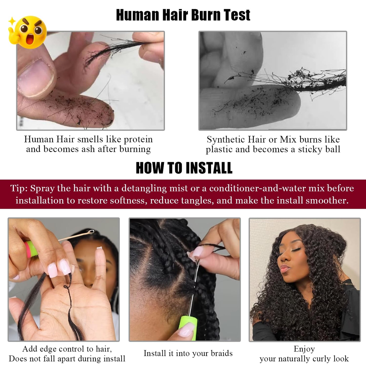 Jerry Curl Crochet 100% Human Hair - Boho Braiding Hair For Miracle Knots (50g/Pack)