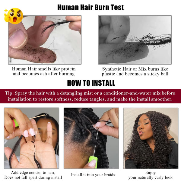 Jerry Curl Crochet 100% Human Hair - Boho Braiding Hair For Miracle Knots (50g/Pack)