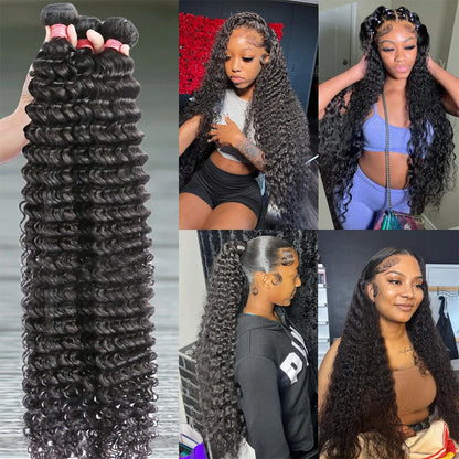 Super Long single drawn raw hair Deep Wave 32-40 Inches High Quality 100% Human Hair | Unprocessed Single Donor Bundles