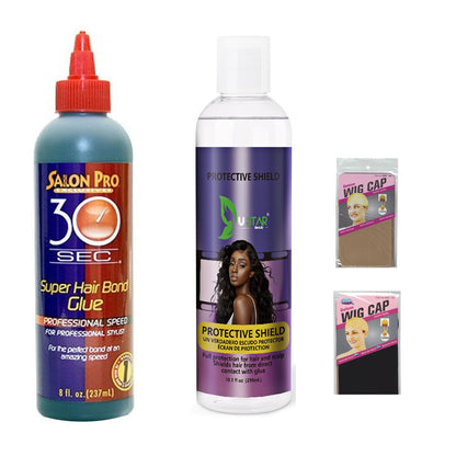 Quick Weave Essential kit,  Protective shield WITH  Hair Weft Bond Glue  and wig caps for Quick Weave installation