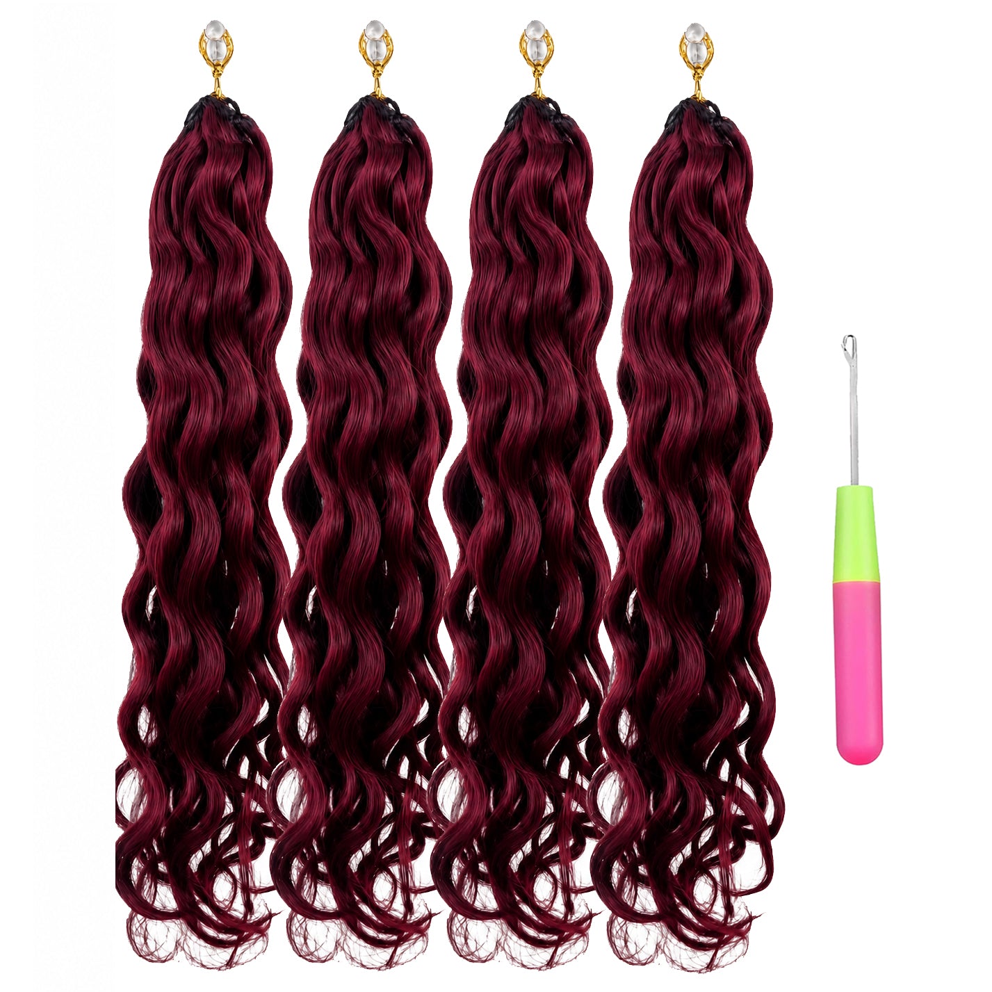 #99J Water Wave Crochet 100% Human Hair - Burgundy Boho Braiding Hair For Miracle Knots (50g/Pack) (Copy)