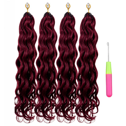 #99J Water Wave Crochet 100% Human Hair - Burgundy Boho Braiding Hair For Miracle Knots (50g/Pack) (Copy)