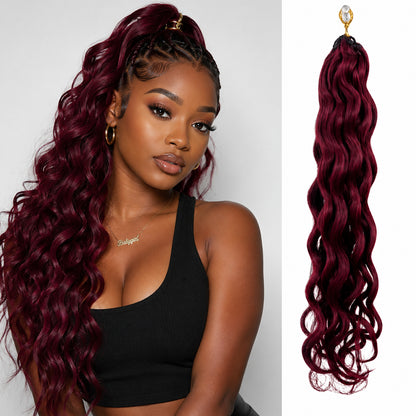 #99J Water Wave Crochet 100% Human Hair - Burgundy Boho Braiding Hair For Miracle Knots (50g/Pack) (Copy)