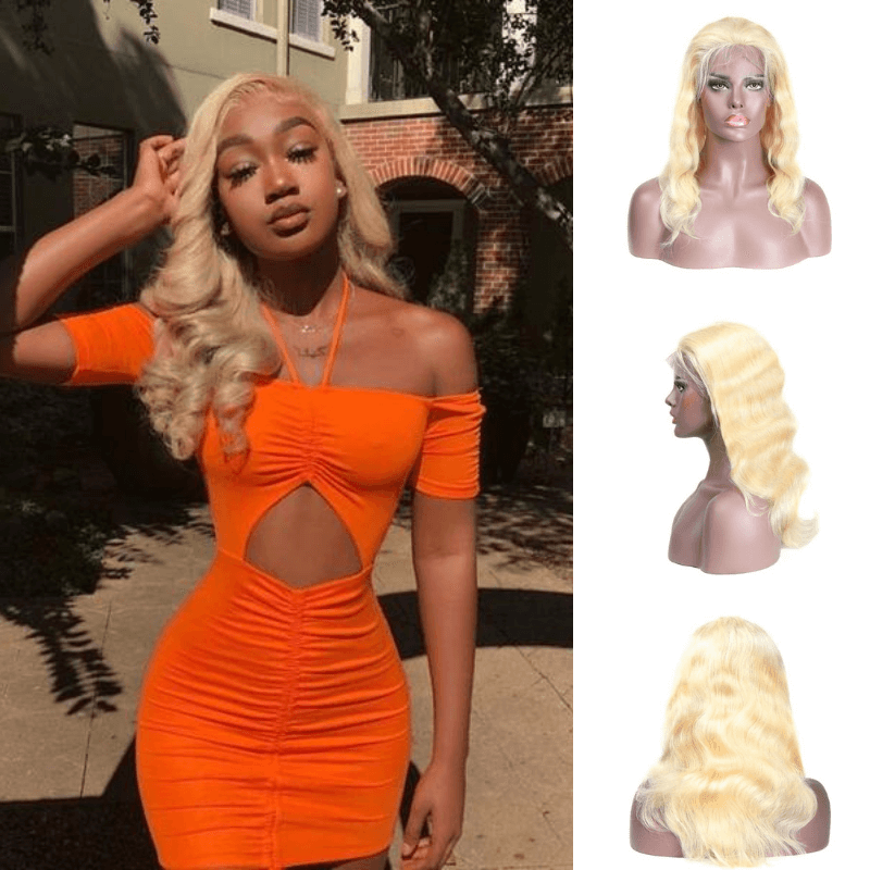 Transparent Lace 13x4 Frontal Wig Color Blonde(613) Body Wave 100% Human Hair