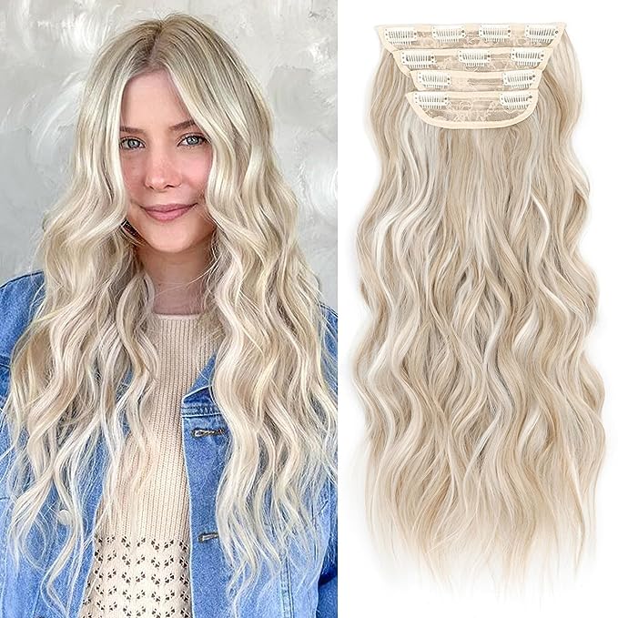 Clip in Long Wavy Synthetic Hair Extension 20 Inch 4PCS 180g Thick Hairpieces Fiber Double Weft Hair for Women – 23 Colors