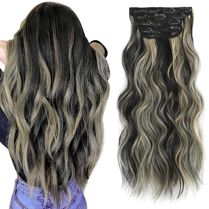 Clip in Long Wavy Synthetic Hair Extension 20 Inch 4PCS 180g Thick Hairpieces Fiber Double Weft Hair for Women – 23 Colors