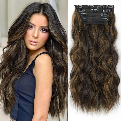 Clip in Long Wavy Synthetic Hair Extension 20 Inch 4PCS 180g Thick Hairpieces Fiber Double Weft Hair for Women – 23 Colors
