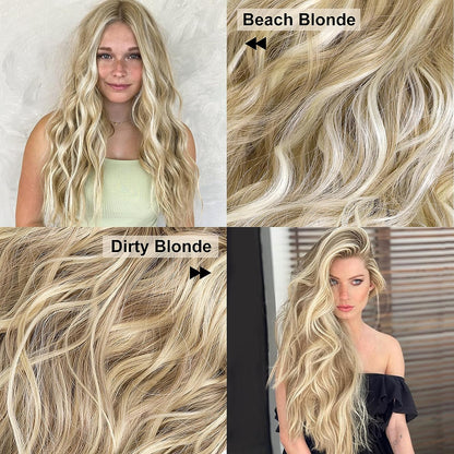 Clip in Long Wavy Synthetic Hair Extension 20 Inch 4PCS 180g Thick Hairpieces Fiber Double Weft Hair for Women – 23 Colors