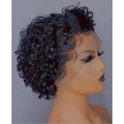 Natural Black Short Curly Bob Wig – 13x1 Lace Front 100% Human Hair