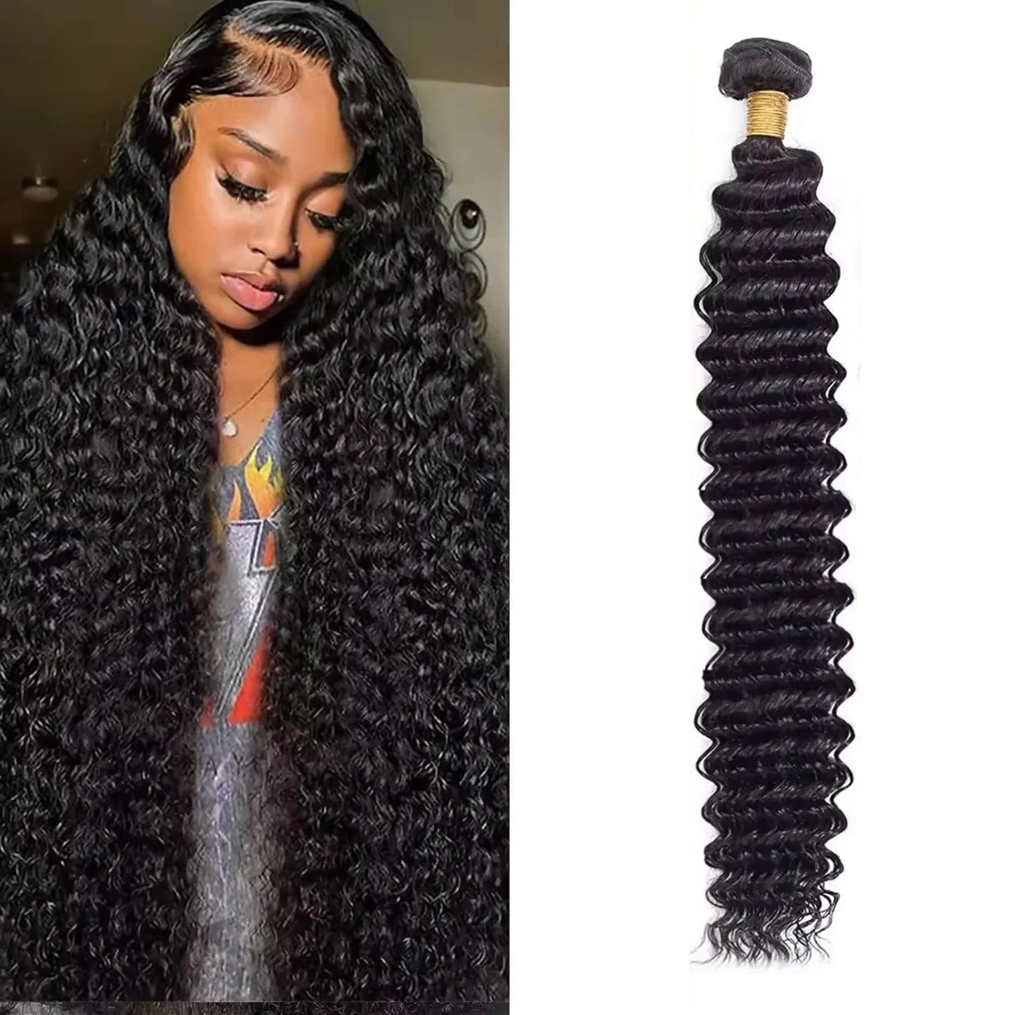 Super Long single drawn raw hair Deep Wave 32-40 Inches High Quality 100% Human Hair | Unprocessed Single Donor Bundles