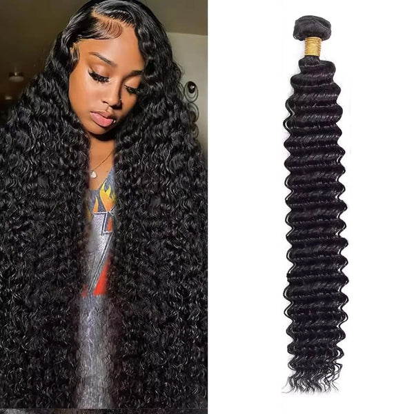 Super Long single drawn raw hair Deep Wave 32-40 Inches High Quality 100% Human Hair | Unprocessed Single Donor Bundles