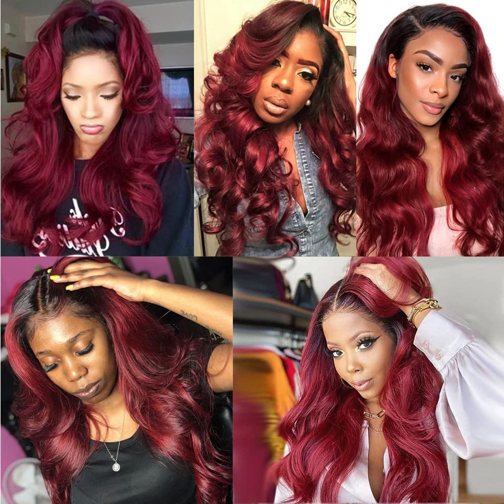 4X4 Lace Closure Body Wave Ombre (1B/99J) 100% Human Hair Closure – Transparent Lace, Burgundy Ombre
