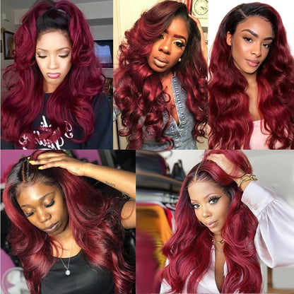 4X4 Lace Closure Body Wave Ombre (1B/99J) 100% Human Hair Closure – Transparent Lace, Burgundy Ombre