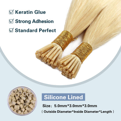 I Tip Premium 613 Blonde Straight Hair Extensions Quality 100% Human Hair – Pre-Bonded, 18"-24", Dyeable