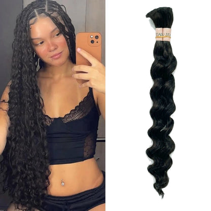 100% Human Hair Boho Braiding Hair - Loose Deep Wave Natural Black 100g/Bundle