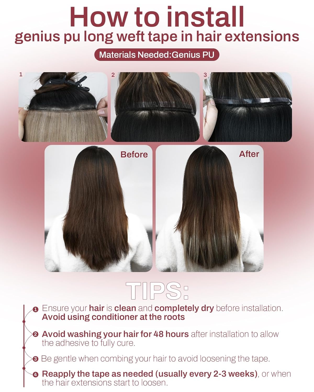 Premium Tape-in  Dark Brown Straight Human Hair  Color #2– 20Pcs/Pack,  No Tangle, Seamless Blend