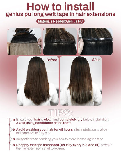 Premium Tape-in  Dark Brown Straight Human Hair  Color #2– 20Pcs/Pack,  No Tangle, Seamless Blend