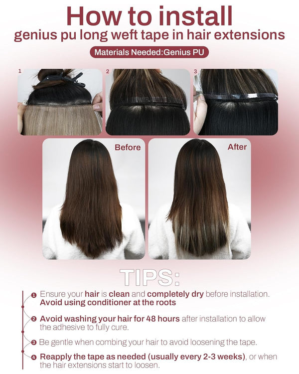 Premium Tape-in  Dark Brown Straight Human Hair  Color #2– 20Pcs/Pack,  No Tangle, Seamless Blend
