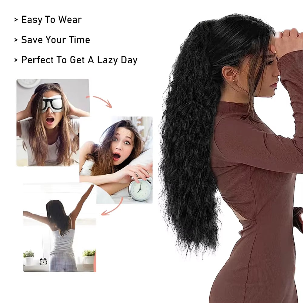 Mink Hair Clip in Draw String Ponytail Body Wave Deep Wave – 100% Human Hair, Adjustable Drawstring, Instant Glam