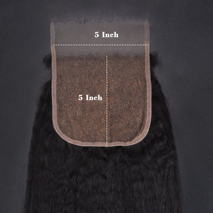 3 Bundles with 5x5 HD Lace Closure Kinky Straight 100% Virgin Human Hair