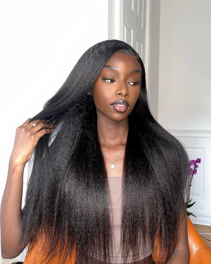 13X4HD Full Lace Frontal Wig Kinky Straight 200 Density 100% Human Hair , Swiss high-definition (HD) Lace, Skin-melt Lace, Invisible Lace