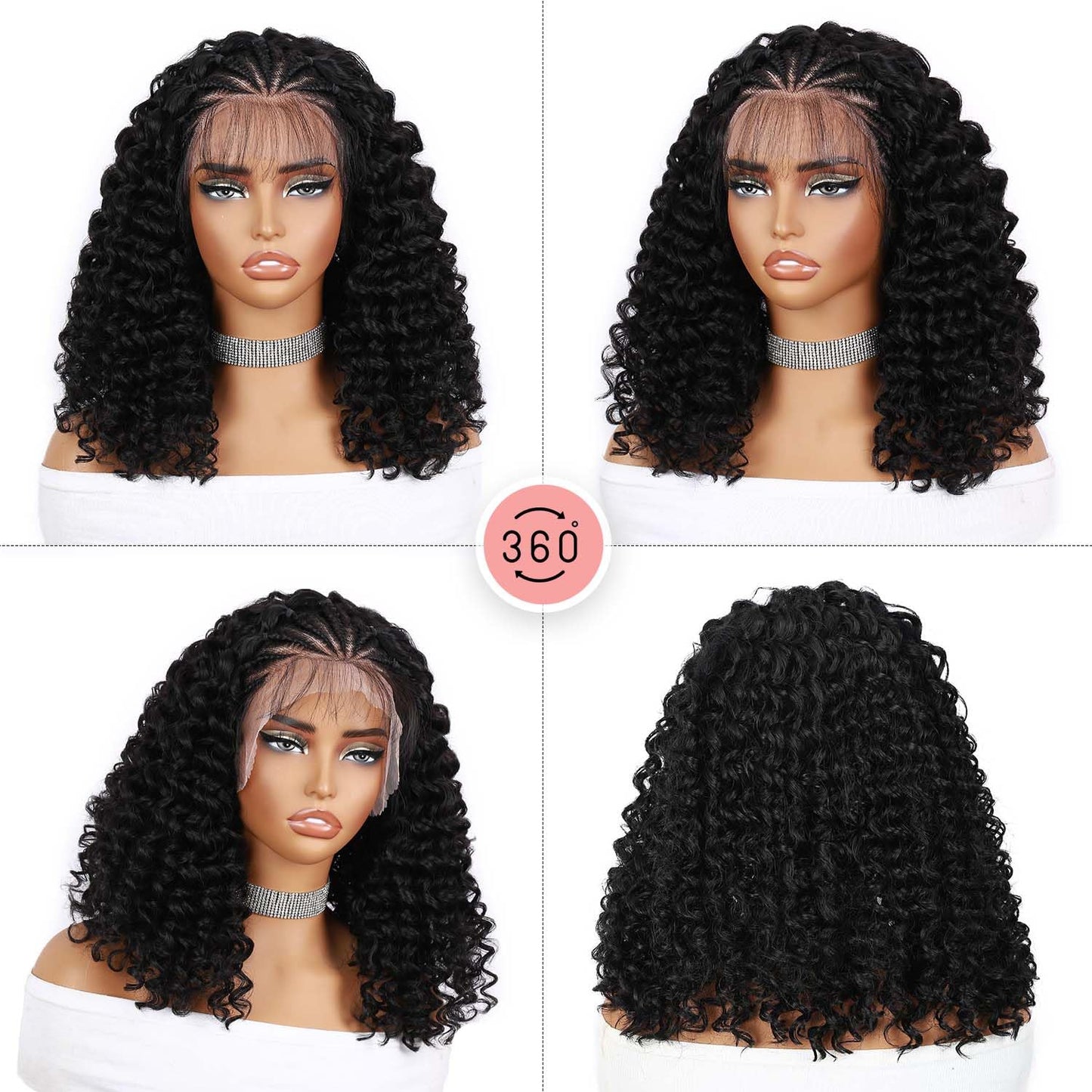Fancy Hair Cornrow with Curly Braided Wig, Baby Hair Glueless Transparent 13x4 Inch Lace Frontal Wig for Black Women 12 to 16 inches
