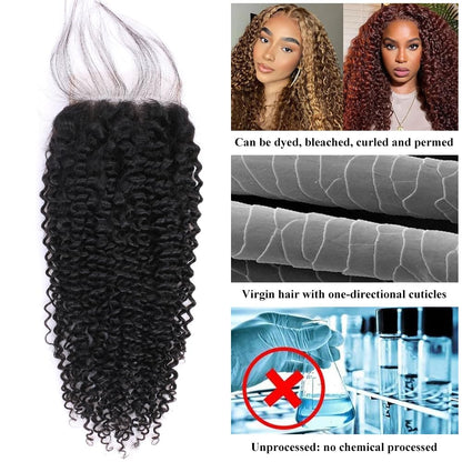 5x5 Transparent Lace Jerry Curl Lace Closure Brazilian Virgin Human Hair | Free Part, Bleached Knots