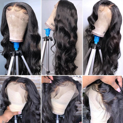 4x4 Lace wig Body Wave Transparent Lace 100% Human Hair natural black free part