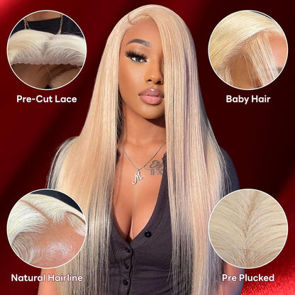 Glueless Lace 13x4 Frontal Wig Color Blonde(613) Straight Density 200 Wear and Go Human Hair Wig