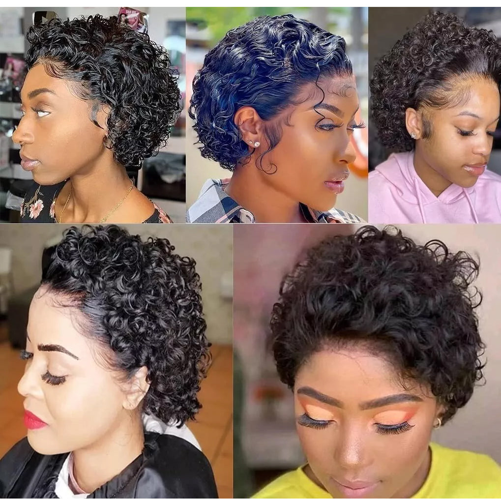 Natural Black Short Curly Bob Wig – 13x1 Lace Front 100% Human Hair
