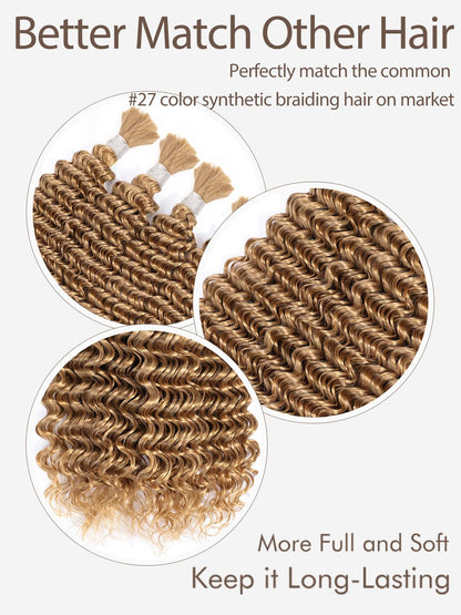 Color #27 Human Braiding Hair Deep Wave Bulk 100% HumanMink Hair 100g/Bundle 20inch 22inch