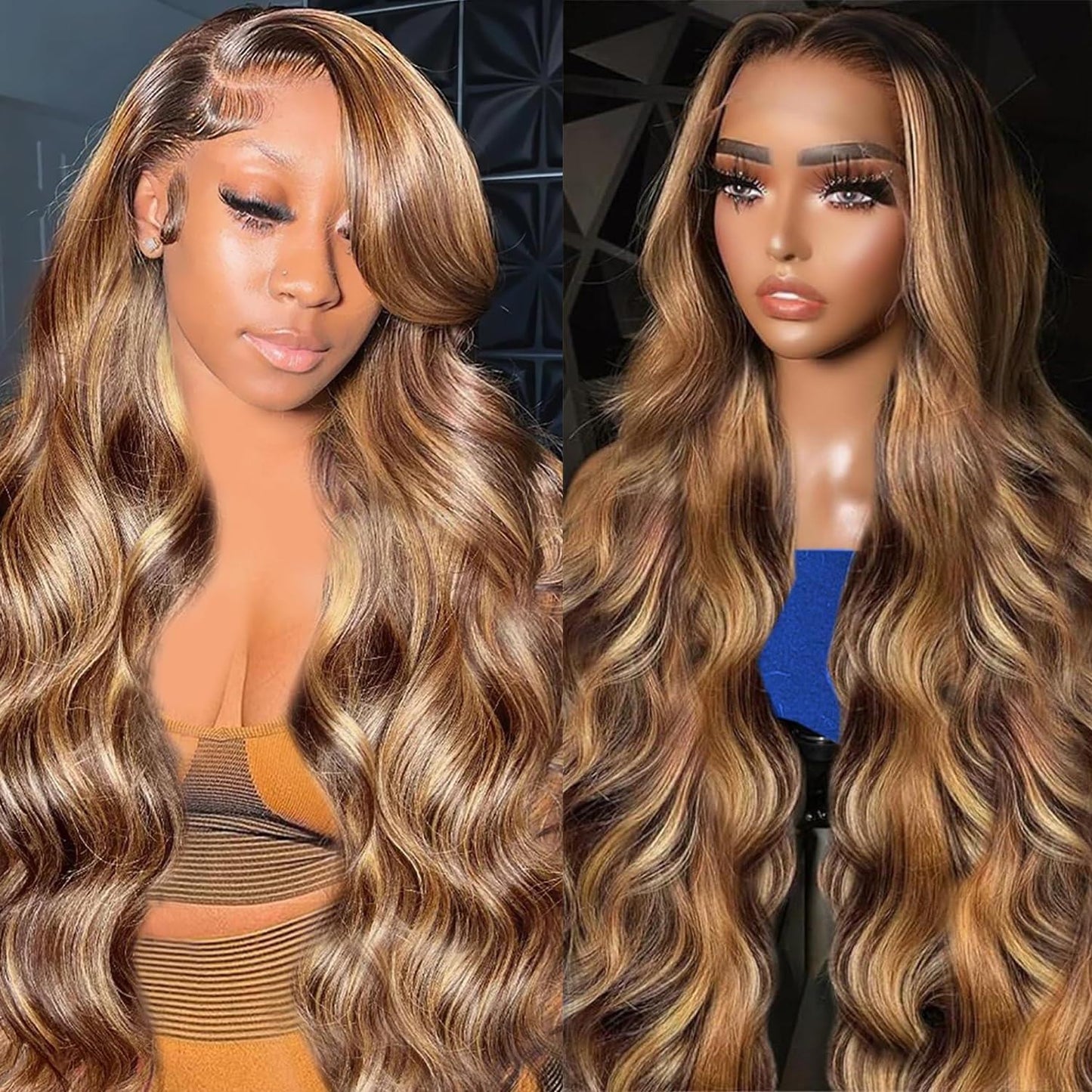 P4/27 Honey Blonde Highlight Body Wave Wig – 5x5 Lace Closure 100% Human Hair
