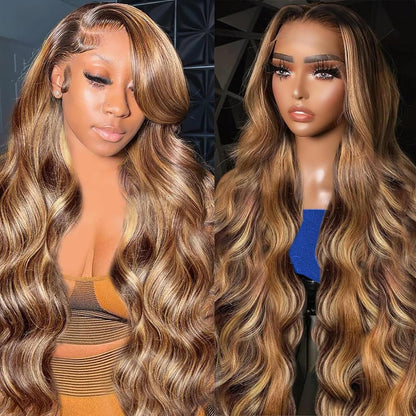 P4/27 Honey Blonde Highlight Body Wave Wig – 5x5 Lace Closure 100% Human Hair