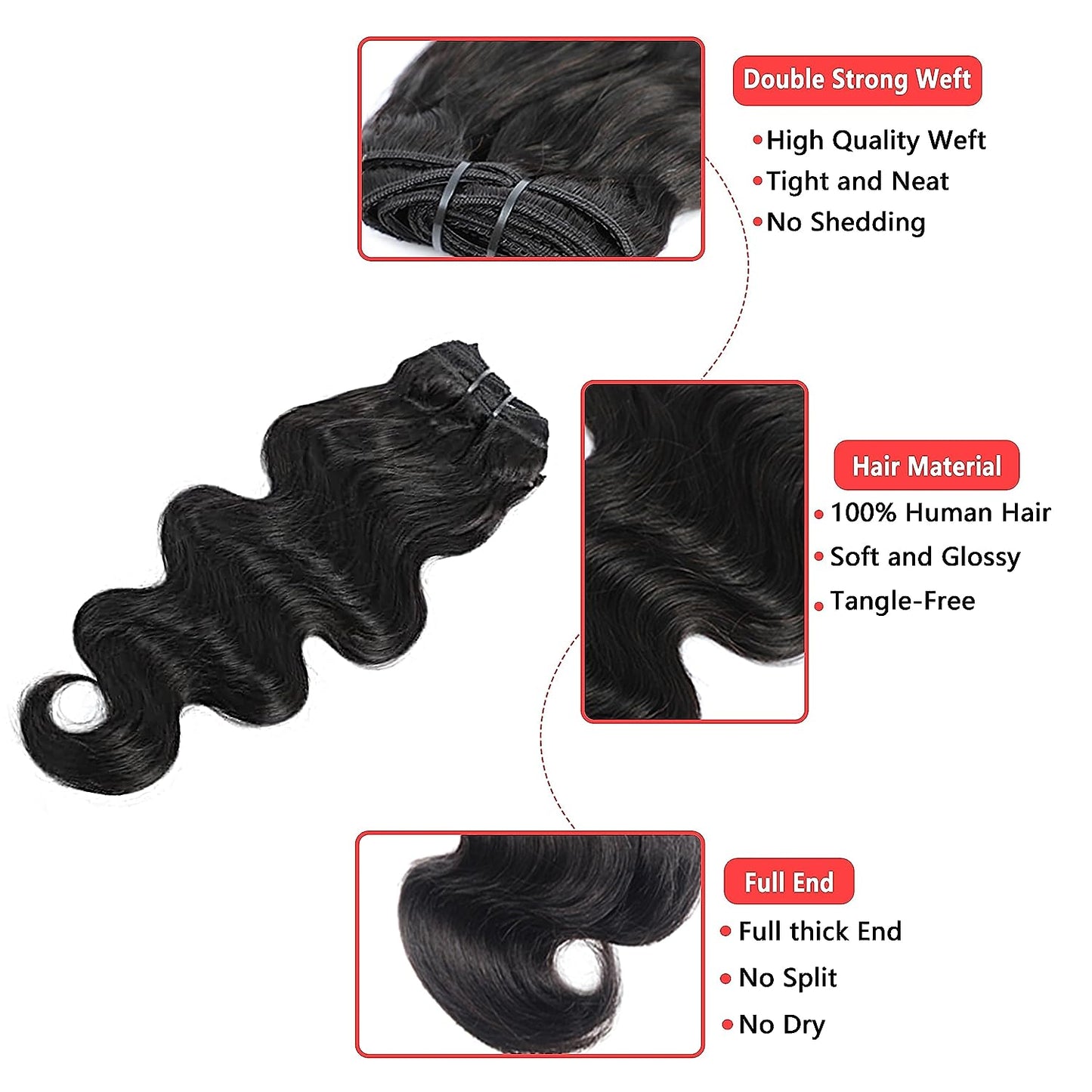Clip in Mink Hair Extensions 100% Human Hair, 7pcs Natural Black Body Wave – Brazilian Virgin Hair, 70-90g, Heat Styleable