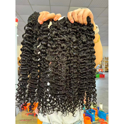 Burmese Curly Human Hair Bundles #1B Natural Black – 100% Unprocessed Virgin Hair，5x5 Transparent Lace Closure (optional)