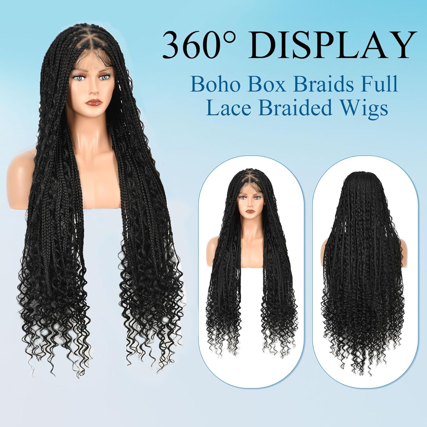 Olymei Knotless Braided Wig Box Braids Wig for Women Box Braids Lace Front Wigs Full Double Lace Braid Wigs 36" #1B