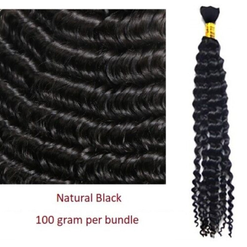 100% Human Hair Boho Braiding Hair - Deep Wave Natural Black 100g/Bundle