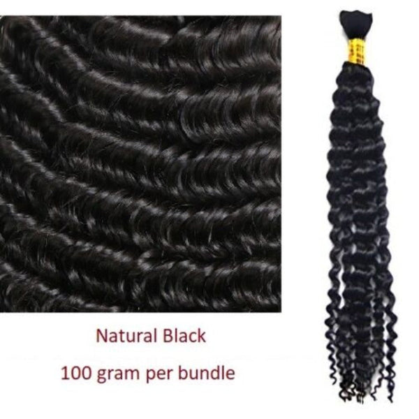 100% Human Hair Boho Braiding Hair - Deep Wave Natural Black 100g/Bundle