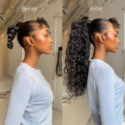 Mink Hair Clip in Draw String Ponytail Body Wave Deep Wave – 100% Human Hair, Adjustable Drawstring, Instant Glam